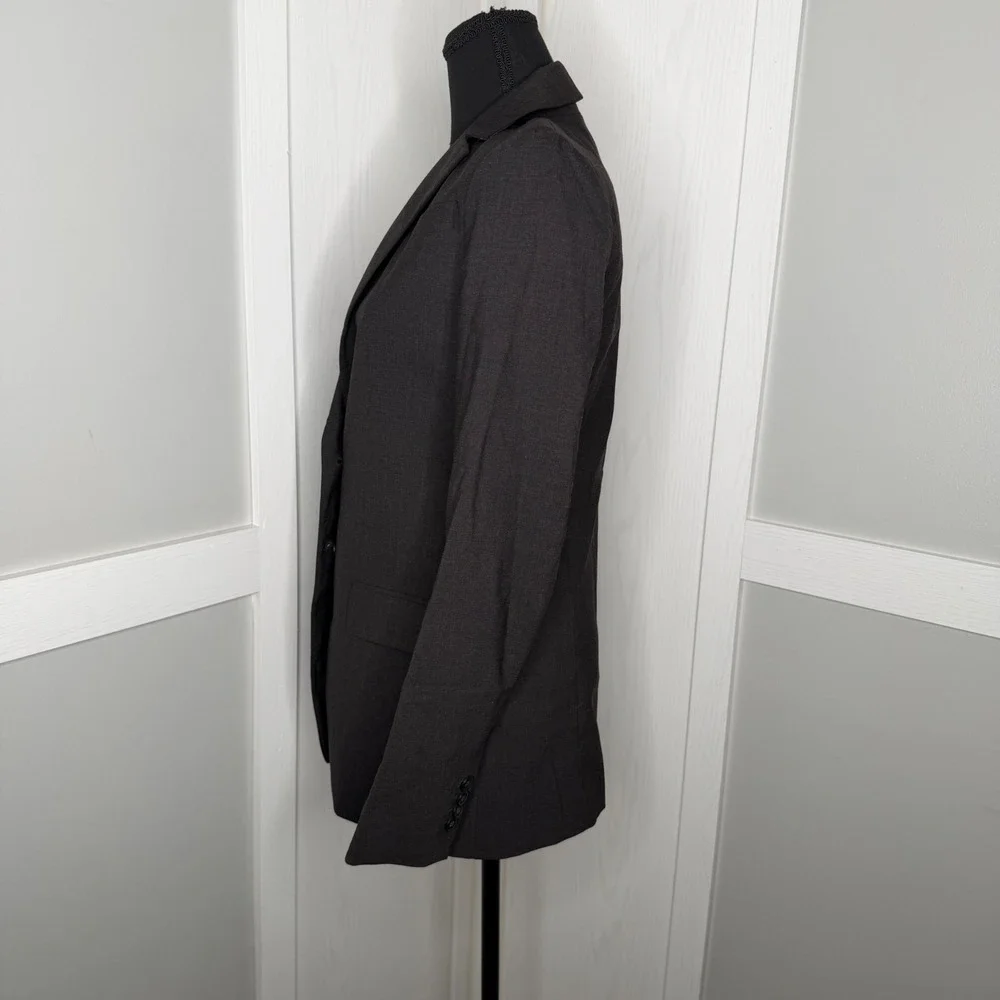 Ann Taylor Blazer Women Size 0 Dark Gray Virgin Wool Spandex Professional Jacket